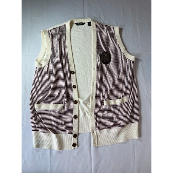 Sean John Sweater Vest Mens Size XL White Stripe Purple Knit Cardigan V-Neck - Picture 1 of 8